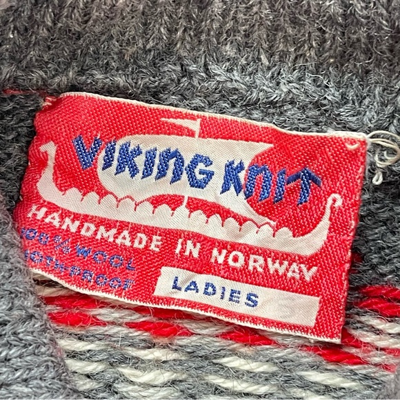 Vintage Viking Hand knit Pure Mothproof wool Chunky Fair Isle Sweater Cardigan - Picture 8 of 14